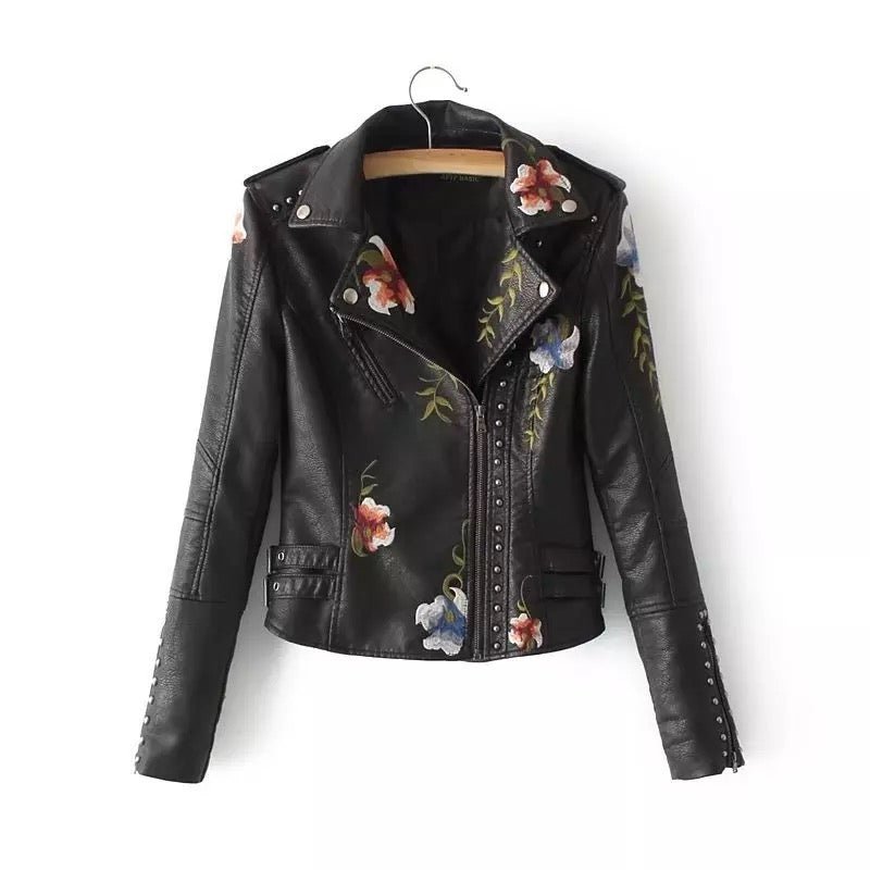 Drune | Bestickte Kunstlederjacke - Nieten Details - Kühner Motorradstil - Vielseitige Oberbekleidung