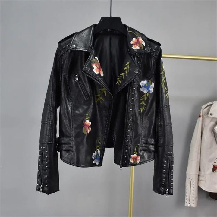 Drune | Bestickte Kunstlederjacke - Nieten Details - Kühner Motorradstil - Vielseitige Oberbekleidung