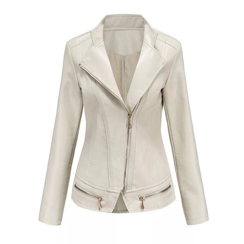 Drune | Faux Leather Motojacke - Asymmetrischer Reißverschluss - Taillierte Passform - Kräftige Farben