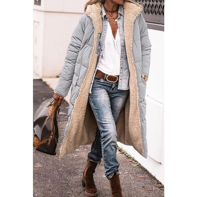 Drune | wärmer Damen Mantel aus Sherpa-Fleece mit Kapuze