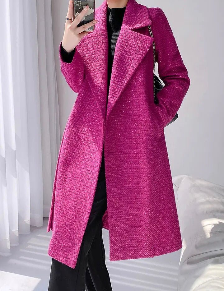 Drune | Wollmischung Mantel - Longline Design - Lebhaftes Pink - Elegante Oberbekleidung