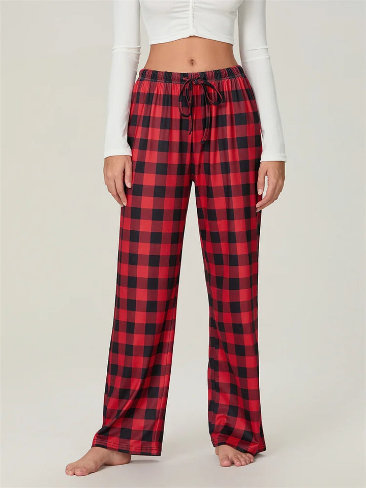Drune | Weihnachts-Plaid-Print Schnür-Elastic-Schlafhose