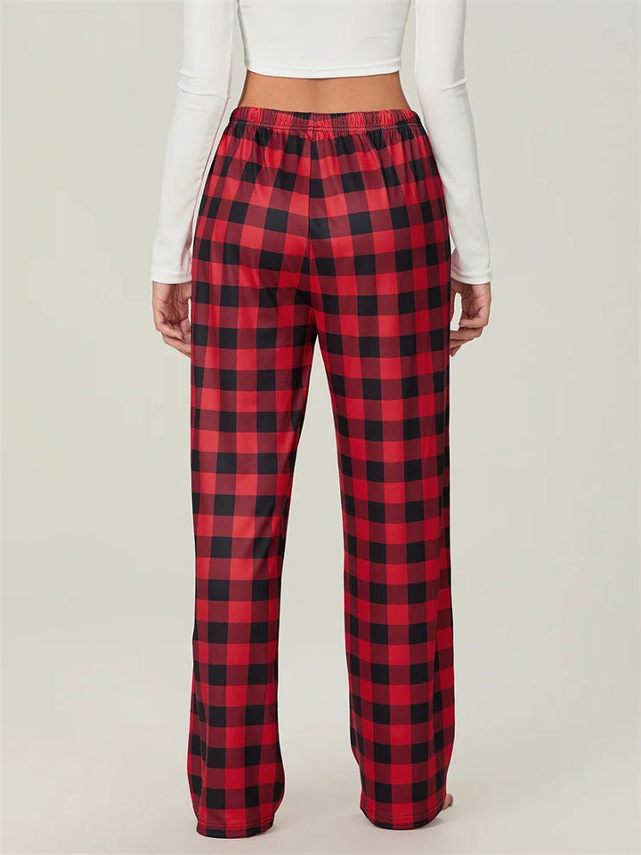 Drune | Weihnachts-Plaid-Print Schnür-Elastic-Schlafhose