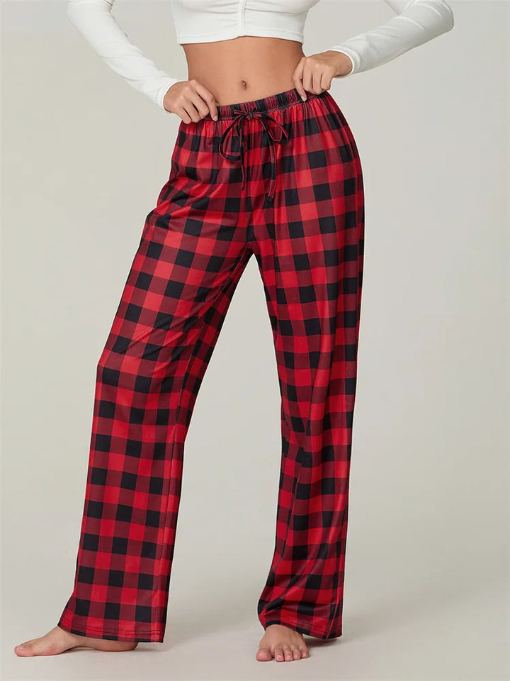 Drune | Weihnachts-Plaid-Print Schnür-Elastic-Schlafhose