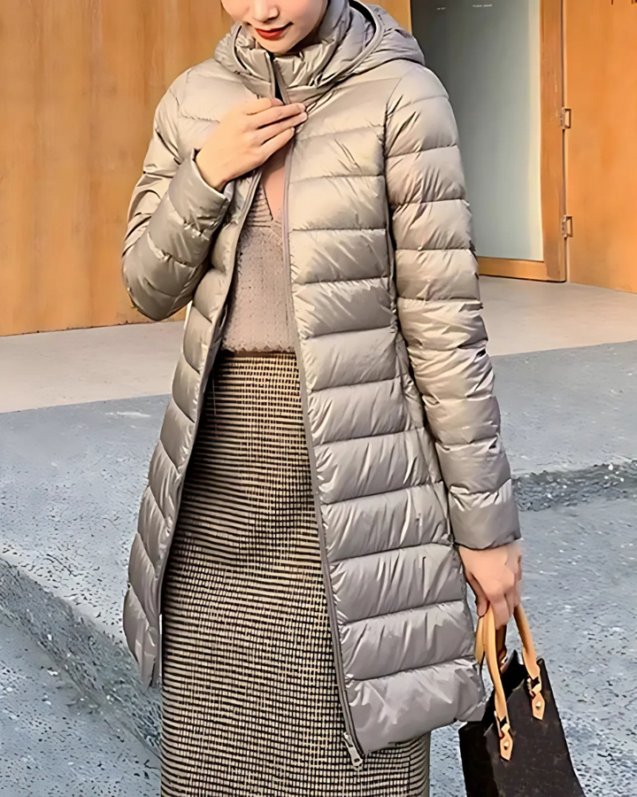 Drune | Damen Pufferjacke – Slim Fit – Mittellang mit Kapuze – Gesteppt - Warm