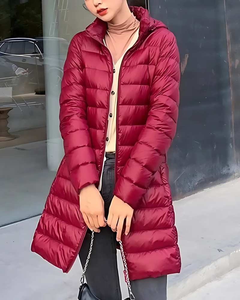 Drune | Damen Pufferjacke – Slim Fit – Mittellang mit Kapuze – Gesteppt - Warm
