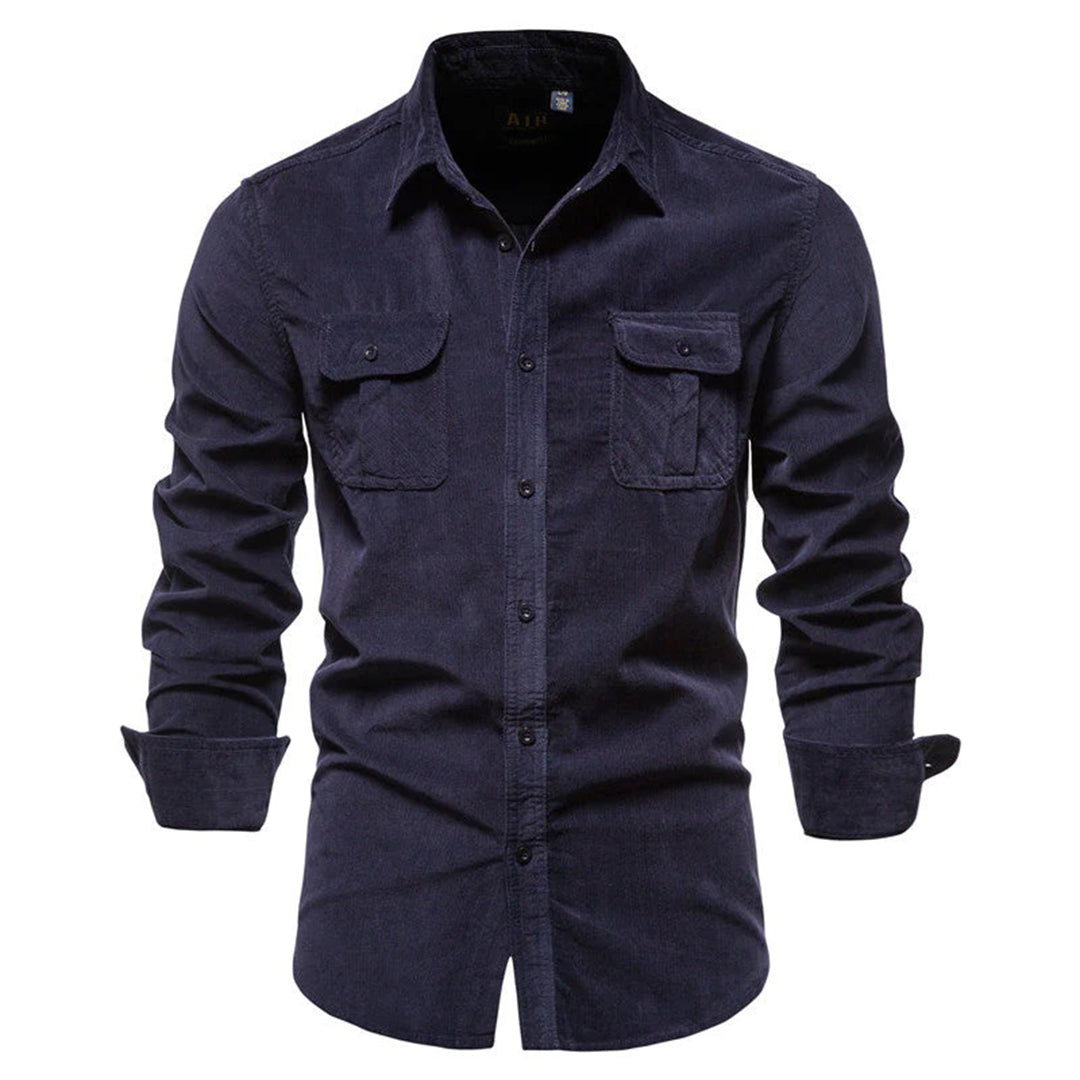 Drune | Cordhemd mit Brusttaschen - Langarm Freizeithemd im Workwear Look, Slim Fit Stil