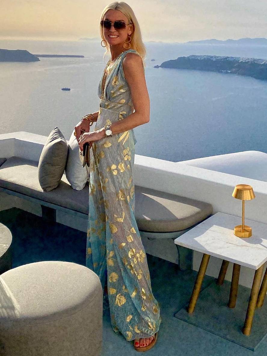 Drune | Langes Kleid Bronzage Glänzend Pailletten V-Ausschnitt Ohne Ärmel Elegante Damen Abendkleid Strand