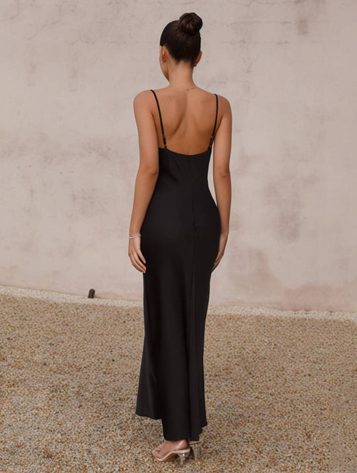 Drune | Kleid Brautjungfer Satin Enganliegend Rückenfrei mit Feinen Trägern Elegante Damen Abendgesellschaft Hochzeitsgast