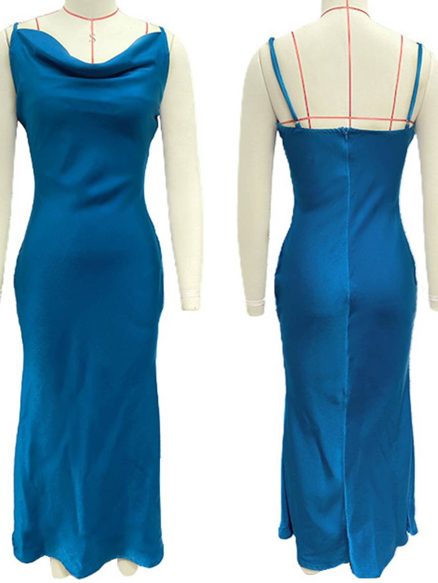 Drune | Kleid Brautjungfer Satin Enganliegend Rückenfrei mit Feinen Trägern Elegante Damen Abendgesellschaft Hochzeitsgast