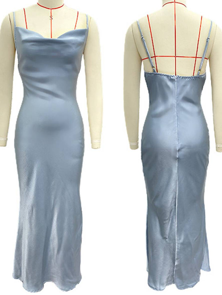 Drune | Kleid Brautjungfer Satin Enganliegend Rückenfrei mit Feinen Trägern Elegante Damen Abendgesellschaft Hochzeitsgast