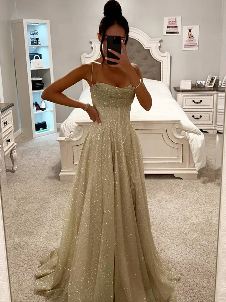 Drune | Lange Kleid Bräunung mit Feinern Trägern Ärmellos Damen Elegant Abend Zeremonie