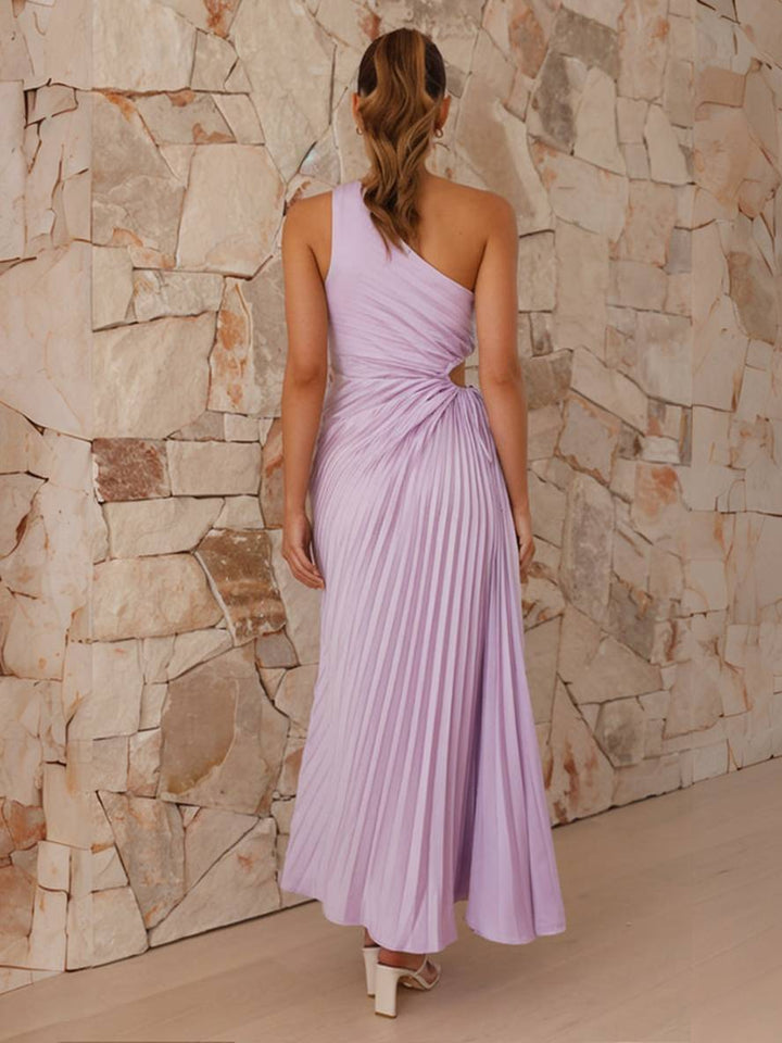 Drune | Langes Plissee Trapezkleid Ein Schulter Ohne Ärmel Damen Elegant Ball Prom Gast Hochzeit Cocktail