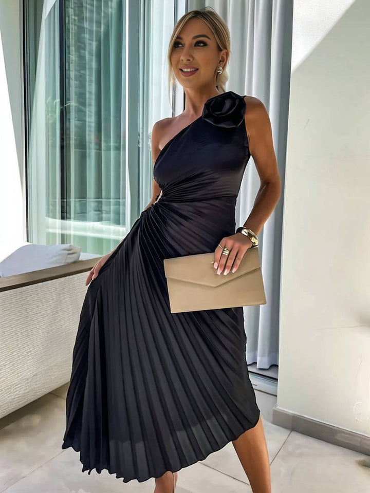 Drune | Langes Ein-Schulter Plisseekleid Ärmellos Weiblich Elegant Casual Prom Strand