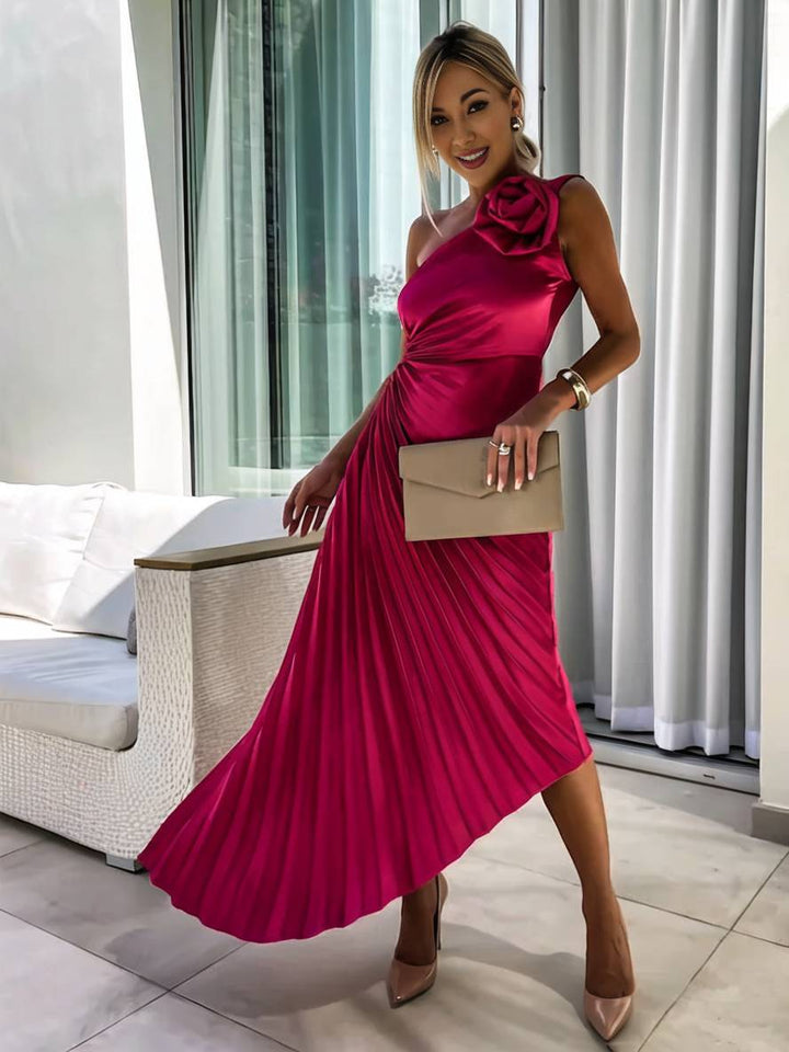 Drune | Langes Ein-Schulter Plisseekleid Ärmellos Weiblich Elegant Casual Prom Strand