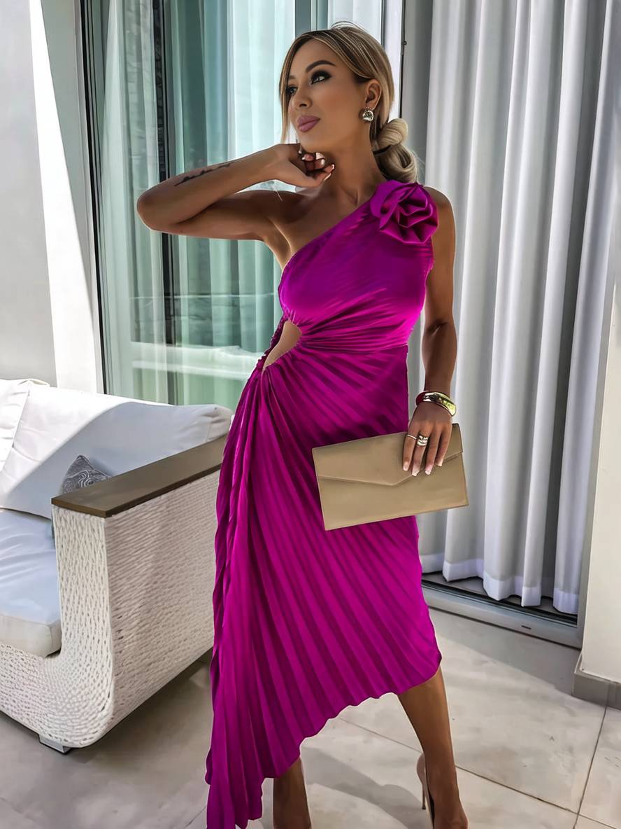 Drune | Langes Ein-Schulter Plisseekleid Ärmellos Weiblich Elegant Casual Prom Strand
