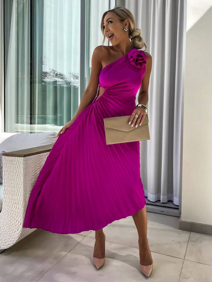 Drune | Langes Ein-Schulter Plisseekleid Ärmellos Weiblich Elegant Casual Prom Strand