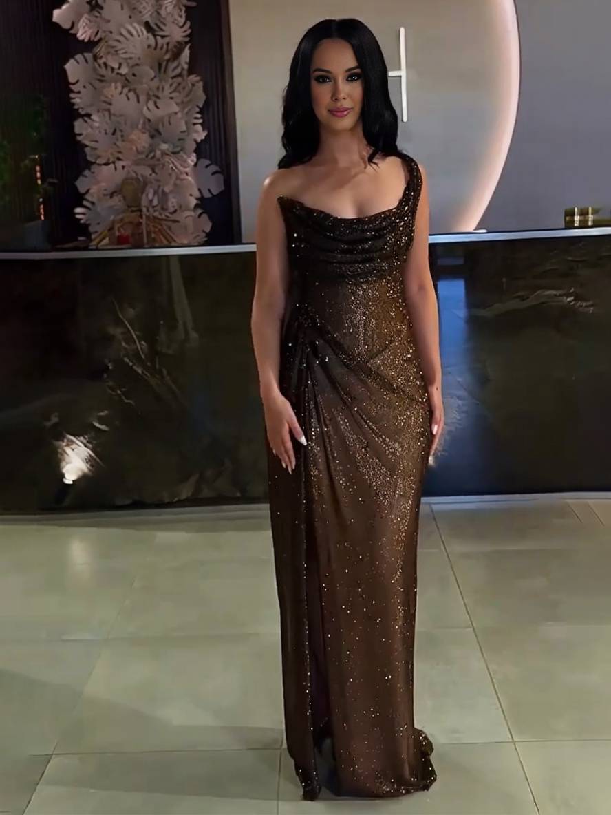 Drune | Langes Fitted Unregelmäßiges Seitenriss Ärmellos Elegant Damen Ball Prom Abendkleid