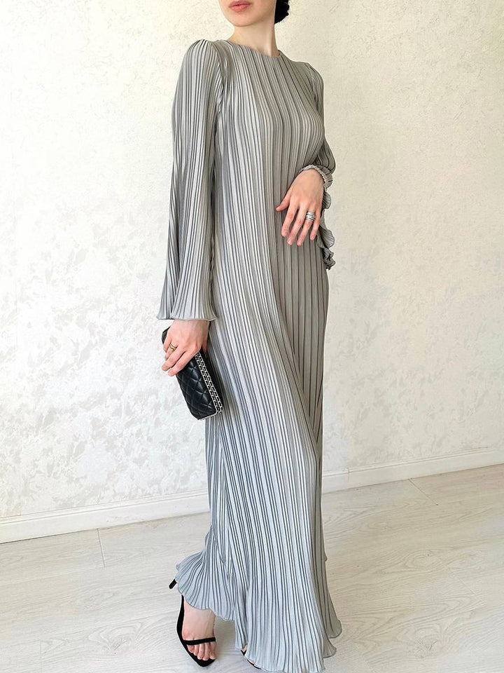 Drune | Langes Fließendes Kleid Gürtel Rundhals Trompetenärmel Elegant Prom Abend
