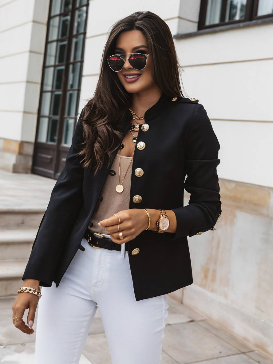 Drune | Kurz Offiziersjackett mit Knopfkragen Damen Eleganter Blazer