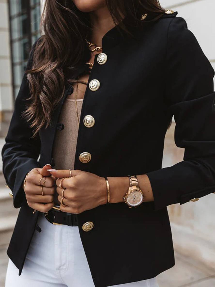 Drune | Kurz Offiziersjackett mit Knopfkragen Damen Eleganter Blazer