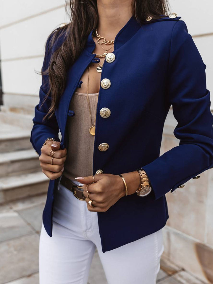 Drune | Kurz Offiziersjackett mit Knopfkragen Damen Eleganter Blazer