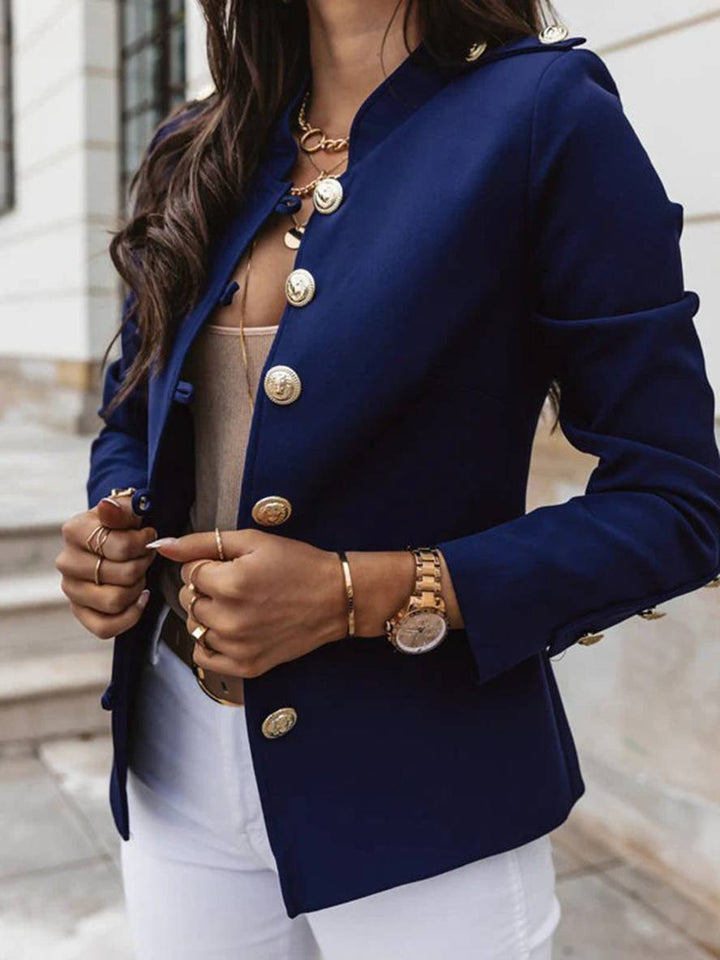 Drune | Kurz Offiziersjackett mit Knopfkragen Damen Eleganter Blazer