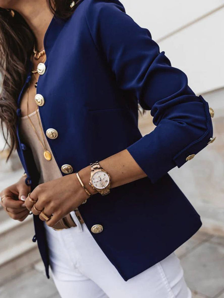 Drune | Kurz Offiziersjackett mit Knopfkragen Damen Eleganter Blazer