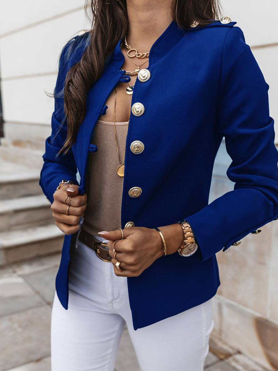 Drune | Kurz Offiziersjackett mit Knopfkragen Damen Eleganter Blazer