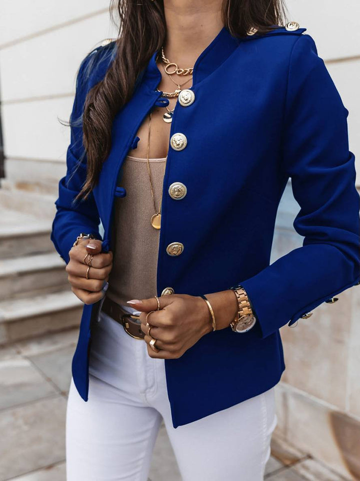 Drune | Kurz Offiziersjackett mit Knopfkragen Damen Eleganter Blazer