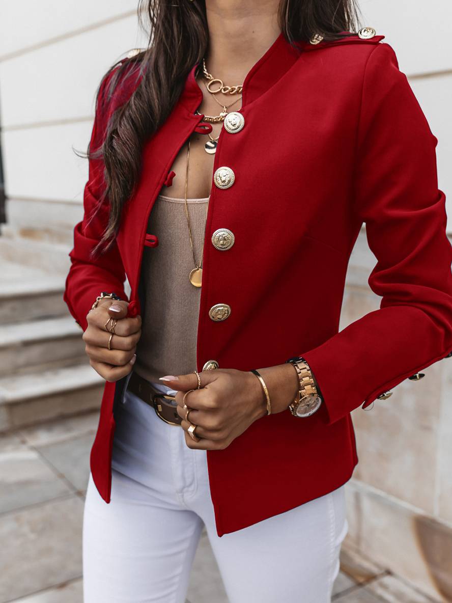 Drune | Kurz Offiziersjackett mit Knopfkragen Damen Eleganter Blazer