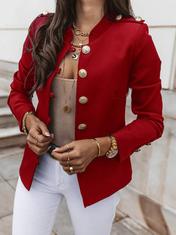 Drune | Kurz Offiziersjackett mit Knopfkragen Damen Eleganter Blazer