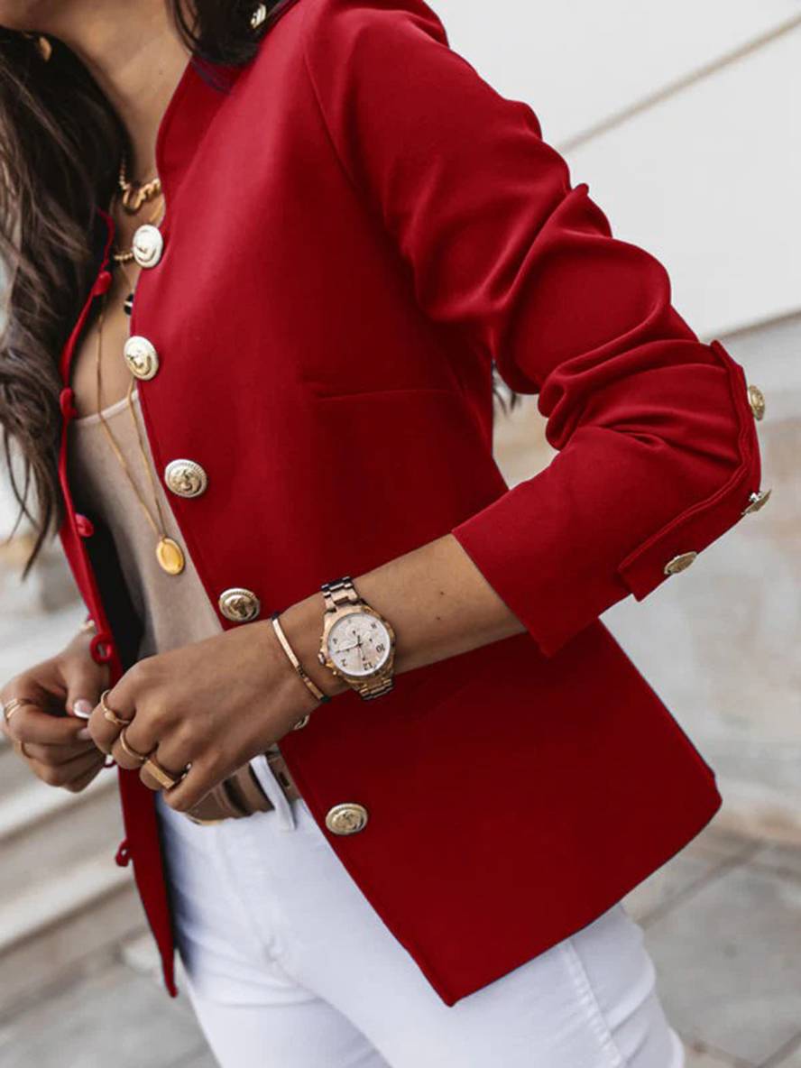 Drune | Kurz Offiziersjackett mit Knopfkragen Damen Eleganter Blazer