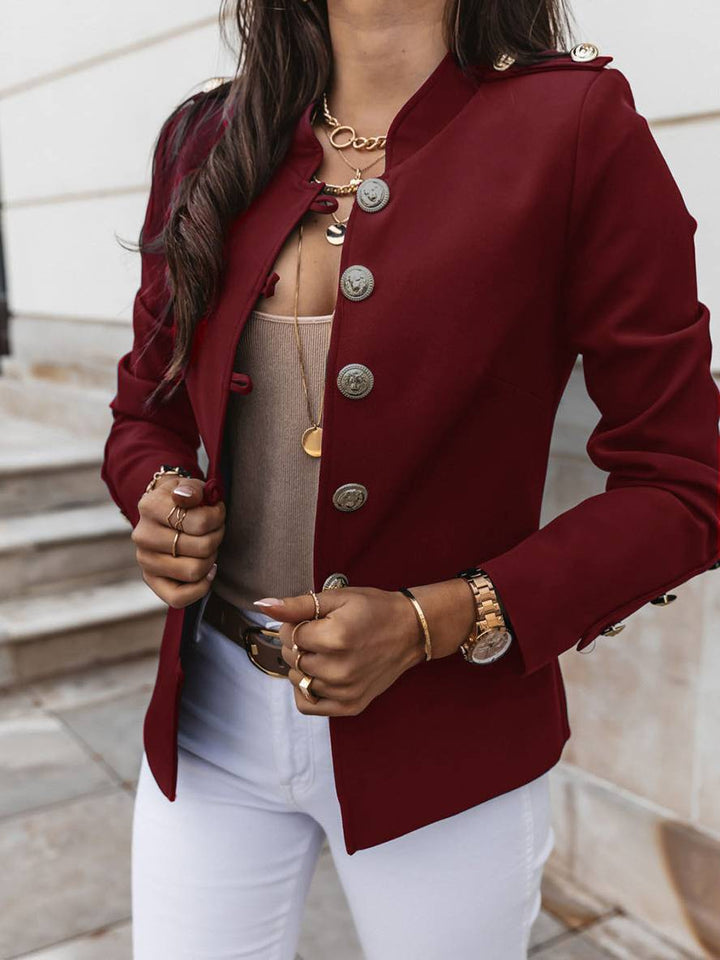 Drune | Kurz Offiziersjackett mit Knopfkragen Damen Eleganter Blazer