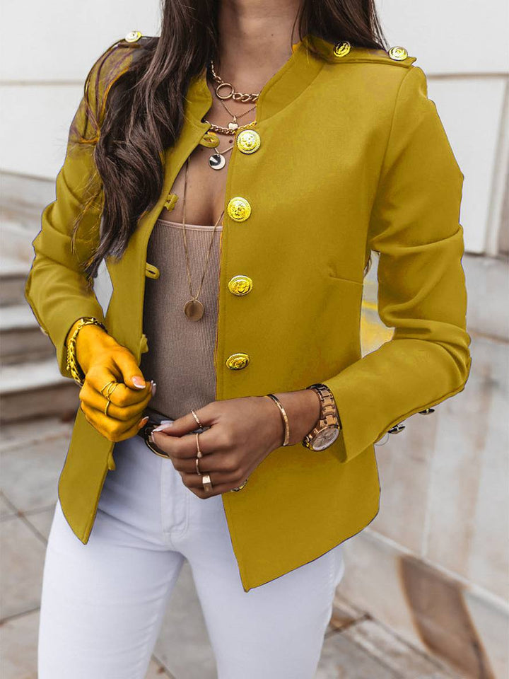 Drune | Kurz Offiziersjackett mit Knopfkragen Damen Eleganter Blazer