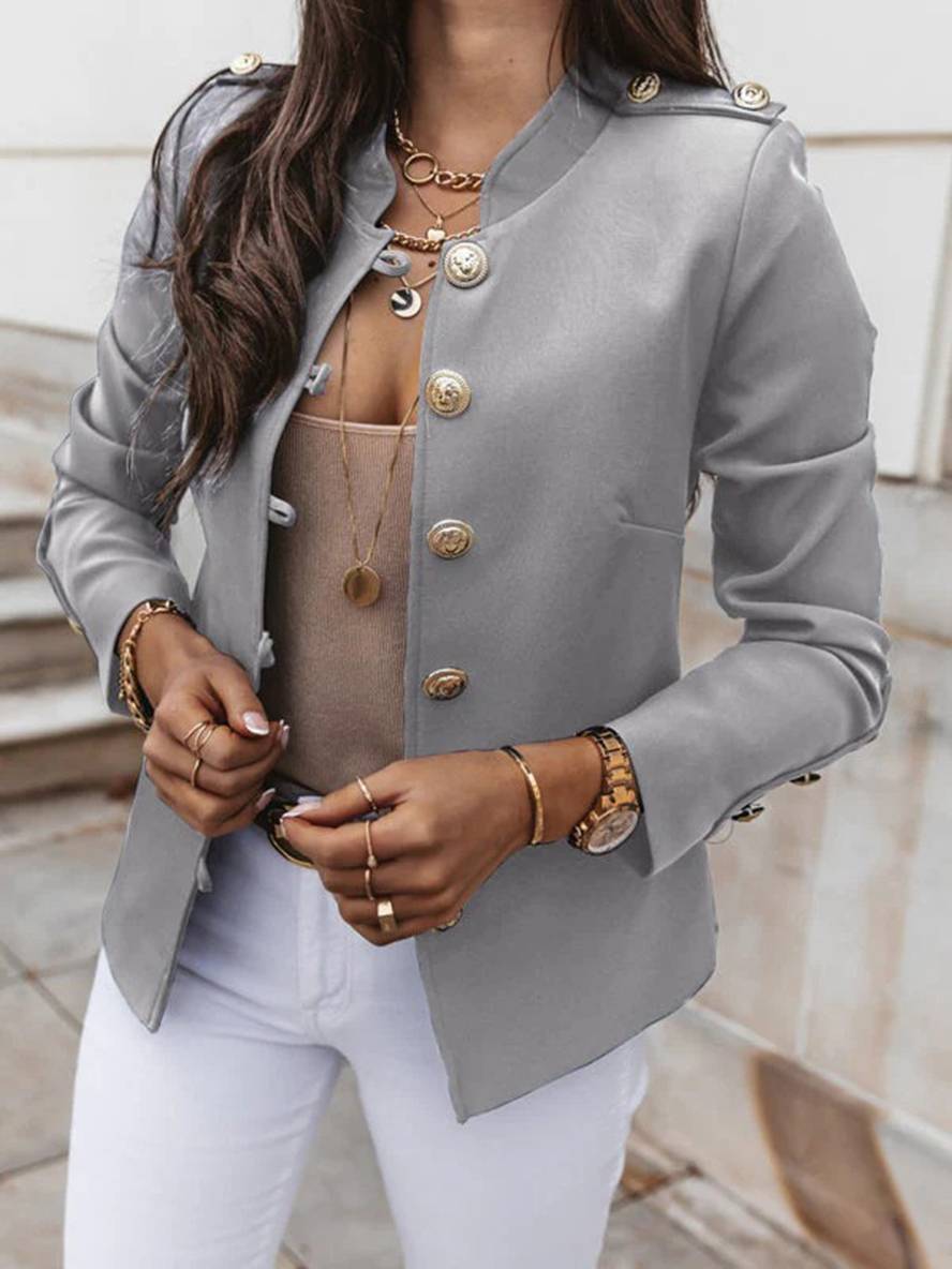 Drune | Kurz Offiziersjackett mit Knopfkragen Damen Eleganter Blazer