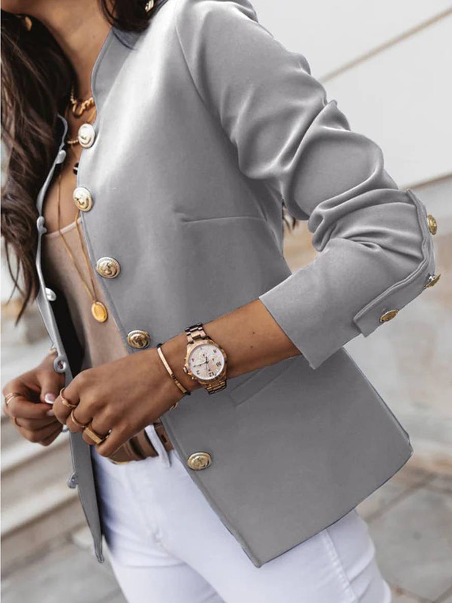 Drune | Kurz Offiziersjackett mit Knopfkragen Damen Eleganter Blazer