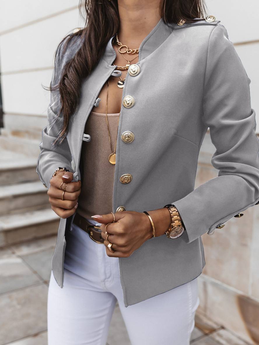 Drune | Kurz Offiziersjackett mit Knopfkragen Damen Eleganter Blazer