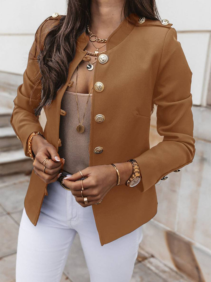 Drune | Kurz Offiziersjackett mit Knopfkragen Damen Eleganter Blazer