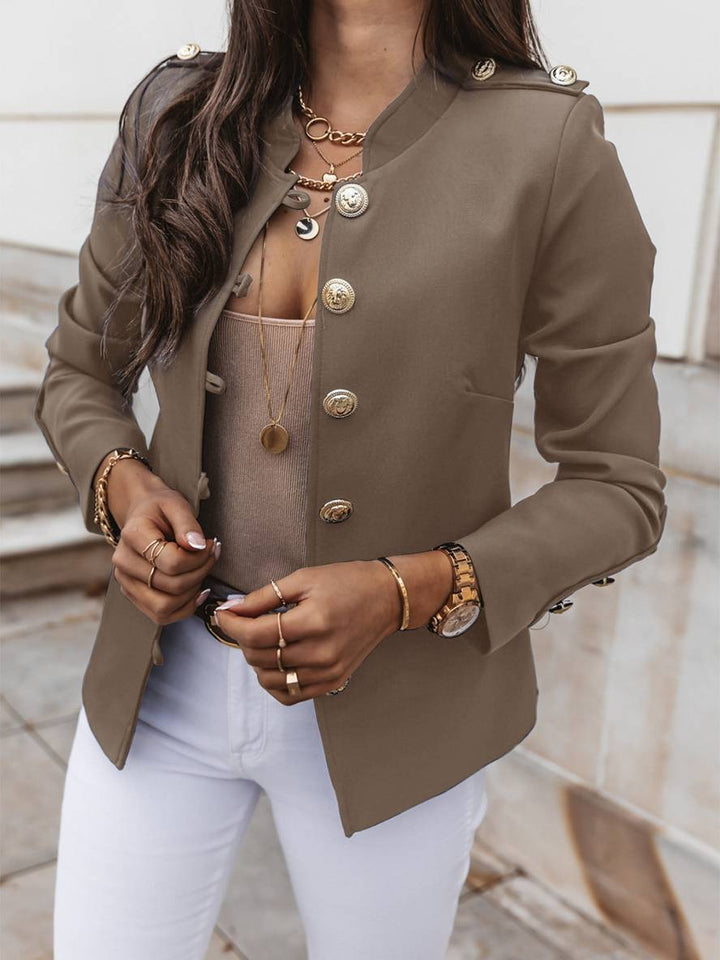 Drune | Kurz Offiziersjackett mit Knopfkragen Damen Eleganter Blazer