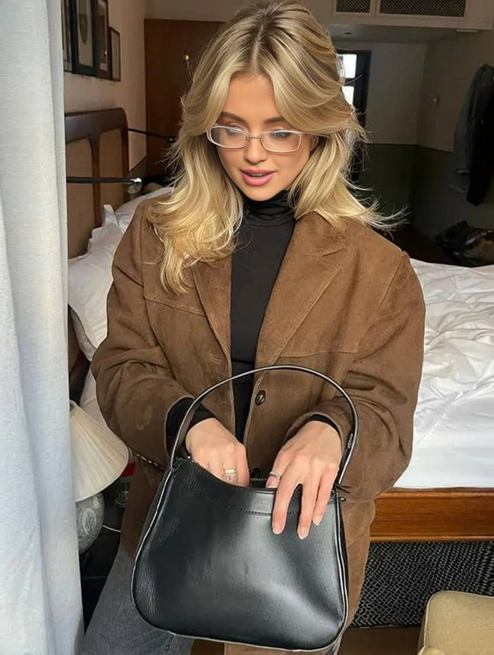 Drune | Blazer Wildleder Knopf Taschen Lange Ärmel Damen Elegant Vintage Lässig Wildlederjacke