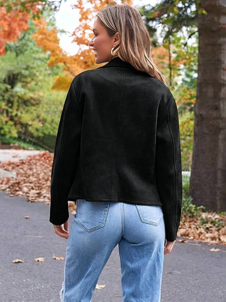 Drune | Perfekte Wildlederjacke aus Suedine mit Reißverschlusstaschen Reverskragen Lange Ärmel Damen Lässige Mode