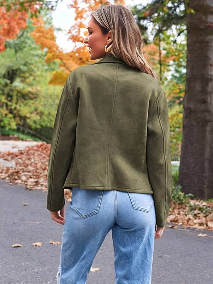 Drune | Perfekte Wildlederjacke aus Suedine mit Reißverschlusstaschen Reverskragen Lange Ärmel Damen Lässige Mode