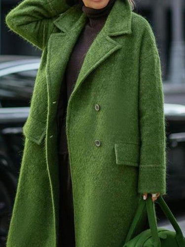 Drune | Langer Wollmantel mit Doppelknopfverschluss Taschen Reverskragen Lange Ärmel Damen Oversized Herbst und Winter