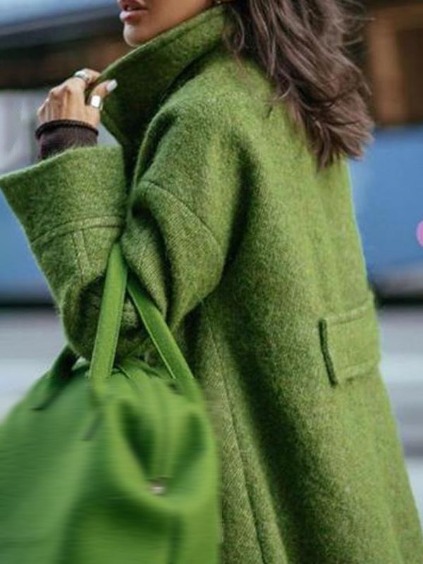 Drune | Langer Wollmantel mit Doppelknopfverschluss Taschen Reverskragen Lange Ärmel Damen Oversized Herbst und Winter
