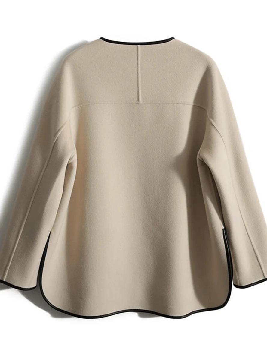 Drune | Kurz Mantel aus Wolle Taschen Rundhals Lange Ärmel Damen Elegante Mode Jacke