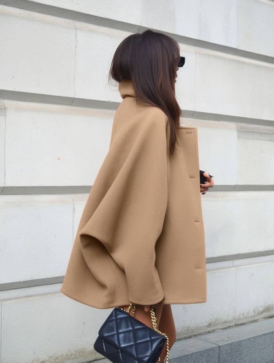 Drune | Mid-Langer Wollmantel mit Reverskragen Taschen Fledermausärmel Lange Ärmel Damen Elegant Lässig Oversized Jacke