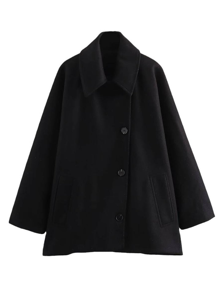 Drune | Mid-Langer Wollmantel mit Reverskragen Taschen Fledermausärmel Lange Ärmel Damen Elegant Lässig Oversized Jacke