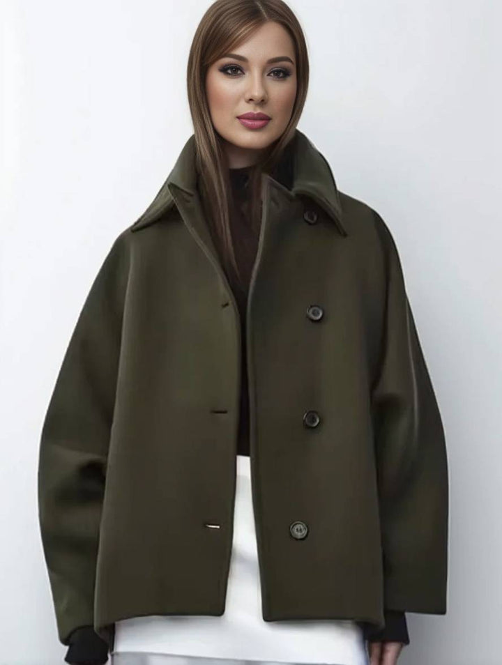 Drune | Mid-Langer Wollmantel mit Reverskragen Taschen Fledermausärmel Lange Ärmel Damen Elegant Lässig Oversized Jacke