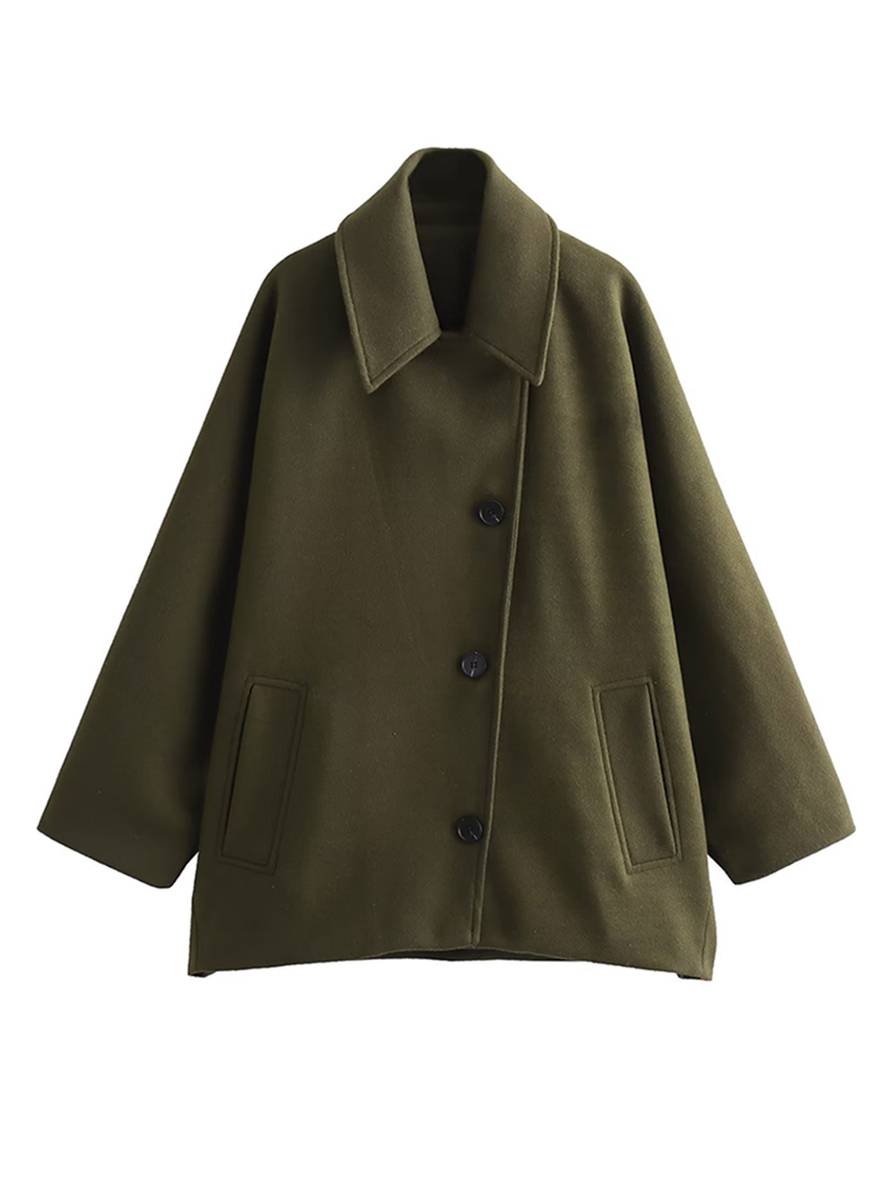 Drune | Mid-Langer Wollmantel mit Reverskragen Taschen Fledermausärmel Lange Ärmel Damen Elegant Lässig Oversized Jacke